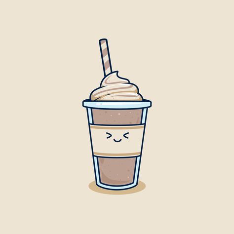 Cute Cup Drawing, Cute Milkshake Drawing, Cute Drinks Drawing, Photos With Drawings On Top, Kawaii Coffee Cup, Frappe Drawing, Cute Coffee Illustration, Logo Cafe Design Ideas, Frappuccino Drawing