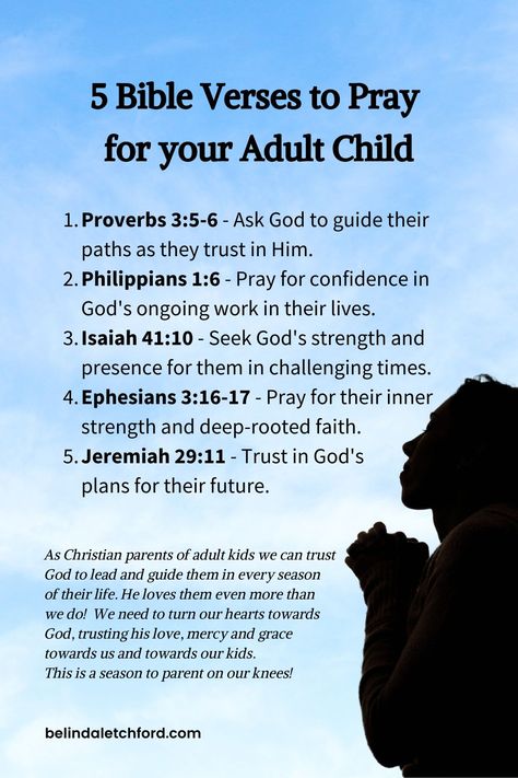 Is it just me or do you feel like your prayer life has doubled since your kids became adults?  As our children grow and face new challenges, praying really is the only thing we can do - as we certainly can't boss them around!   🙏 What Bible Verses do you pray for your adult kids?  Follow me for more heart-focused, faith-based parenting support.   #IntentionalParenting #PrayerWorks #FaithfulParenting #TrustingGod Praying For Adult Children, Prayers Over Your Children, Prayer For Adult Children, Prayers For Adult Children, Prayer For My Kids, Praying For My Family, Prayer For Daughter, Prayers For My Children, Praying For Your Children