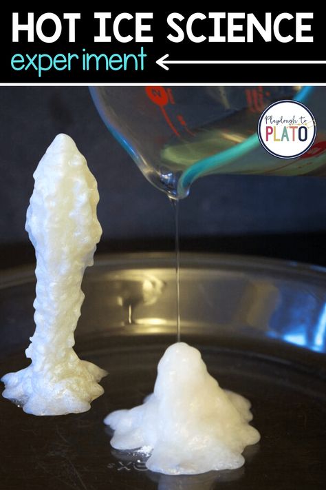 Hot Ice Science Experiment - Playdough To Plato Kids Science Experiment, Vetenskapliga Experiment, Playdough To Plato, Kid Science, Kid Experiments, Experiments For Kids, Science Projects For Kids, Science Activities For Kids, Kids Science