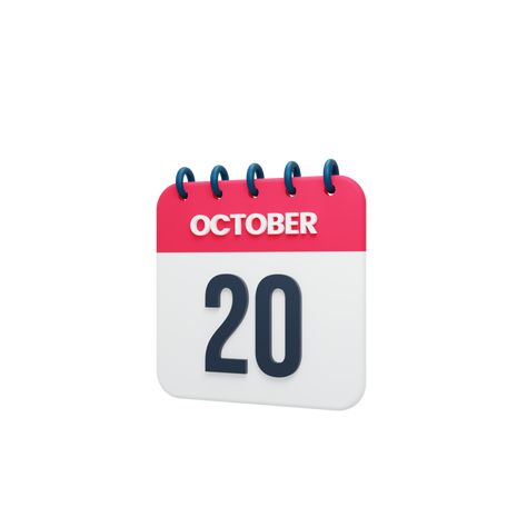 October Realistic Calendar Icon 3D Illustration October 20 Birthday Logo, October Calendar, Calendar Icon, 13 October, October Birthday, October 20, 3d Illustration, Free Png, Cute Drawings