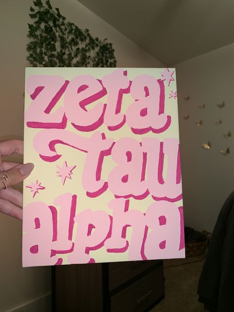 canvas Zeta Tau Alpha Painting Canvases, Yellow Sorority Canvas, Neutral Sorority Canvas, Zeta Canvas Ideas, Canvas Sorority Painting, Zeta Canvas Painting, Canvas Sorority Ideas, Simple Sorority Canvas, Zeta Tau Alpha Painting