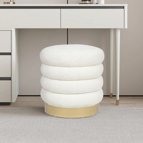 Dorm Ottoman, Aesthetic Ottoman, Small Couch In Bedroom, Costal Bedroom, Comfy Decor, Ottoman White, White Ottoman, Room Wishlist, White Stool