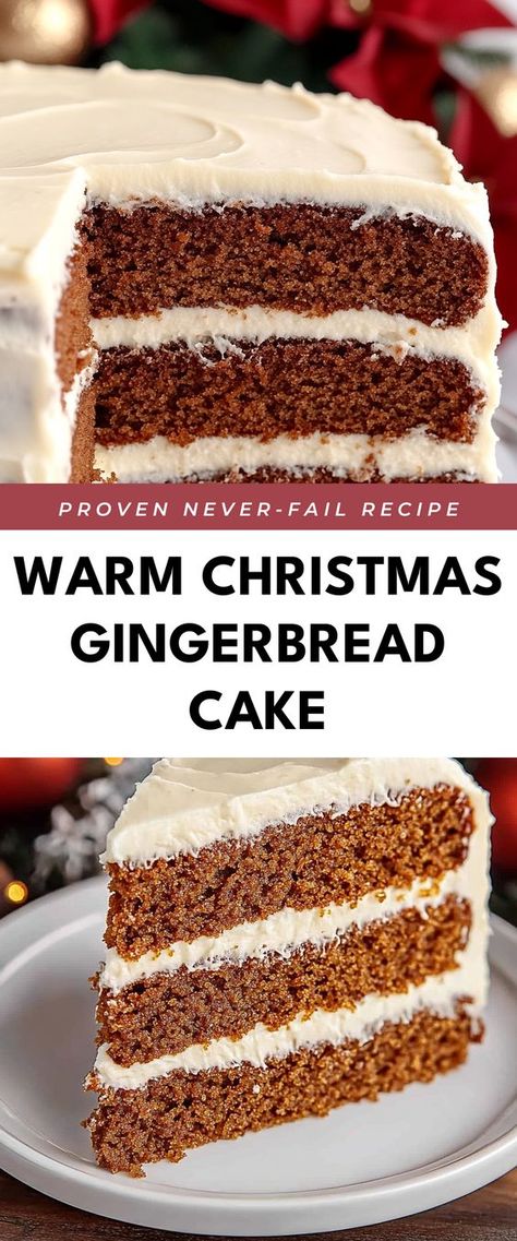 Indulge in the cozy flavors of this Warm Christmas Gingerbread Cake! It’s the ultimate holiday dessert that fills your home with sweet spices, perfect for festive gatherings or cozy nights by the fire. Christmas Gingerbread Cake, Gingerbread Layer Cake, Moist Gingerbread, Buttermilk Substitute, Walden Farms, Gingerbread Cake, Christmas Dessert, Köstliche Desserts, Christmas Cooking