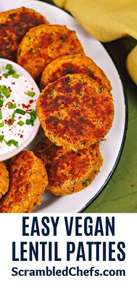 You will love these crispy fried lentil patties! A perfect plant-based and 100% vegan patty recipe that is flavorful and fast to make! A wonderful vegetarian burger patty recipe that is filled with protein and no animal products! Lentil Burger Recipe, Vegetable Patties, Lentil Patties, Veggie Balls, Vegetarian Patty, Vegan Patties, Veggie Patties, Lentil Burgers, Veggie Burgers Recipe