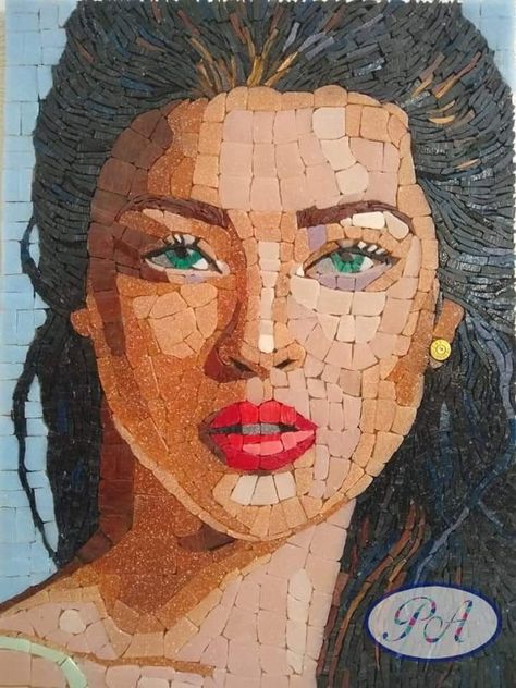 House Mosaic, Portrait Mosaic, Face Mosaic, Amy Wine, Mosaic Portrait, Mosaic Art Projects, Mosaic Tile Art, Wine House, Mosaic Artwork