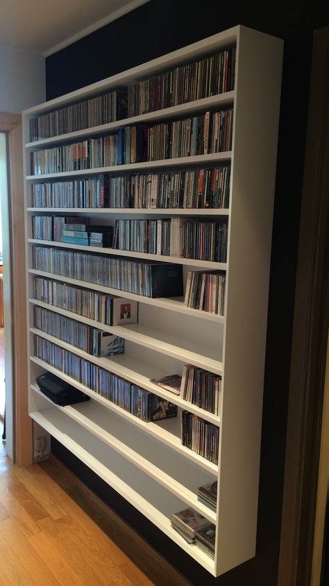 Diy Dvd Shelves, Diy Dvd, Cassette Storage, Cd Shelves, Dvd Shelves, Cd Rack, Vinyl Room, Sound Room, Record Room