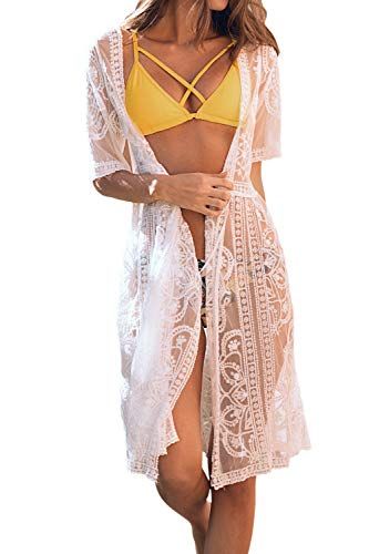 CUPSHE Women's Babe Waves Embroidery Beach Swimsuit Cover Up White, #Ad #Babe, #AD, #Waves, #CUPSHE, #Women Waves Embroidery, Lace Swimsuit, Bikinis Crochet, Sleeve Swimsuit, Long Beach Dress, Mode Boho, Lingerie For Women, Lace Cardigan, Bathing Suit Cover Up