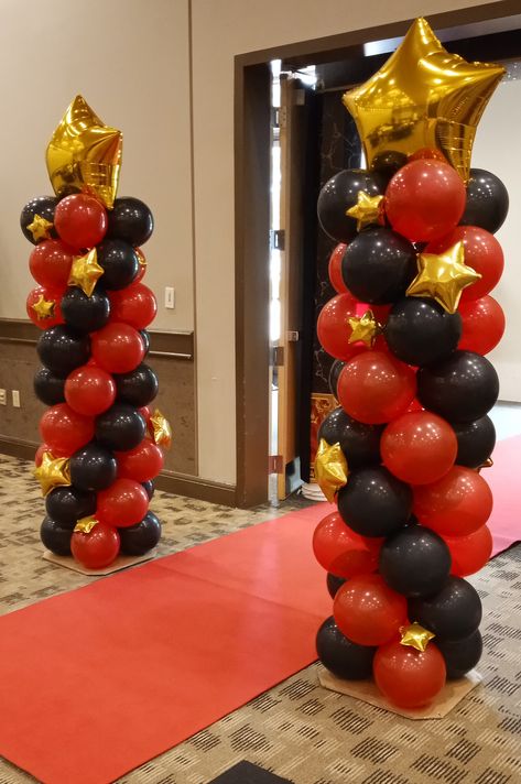 A Night At The Oscars Prom Theme, Decor For School Event, Black Gold And Red Party Decorations Hollywood Theme, Hollywood Prom Theme Decoration Centerpieces, Grammys Prom Theme, Small Indoor Ceremony Decor, Star Balloon Column, Hollywood Banquet Theme, Oscar Prom Theme