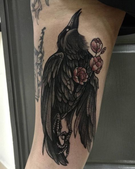 Cvetelina is our newest artist at Scratchline tattoo and specialises in a variety of different styles. Her favourite things to tattoo are dark, macabre ideas. Raven Tattoos, Black Bird Tattoo, Neotraditional Tattoo, Crow Tattoo, Raven Tattoo, Moth Tattoo, Spooky Tattoos, Gothic Tattoo, Cover Up Tattoo