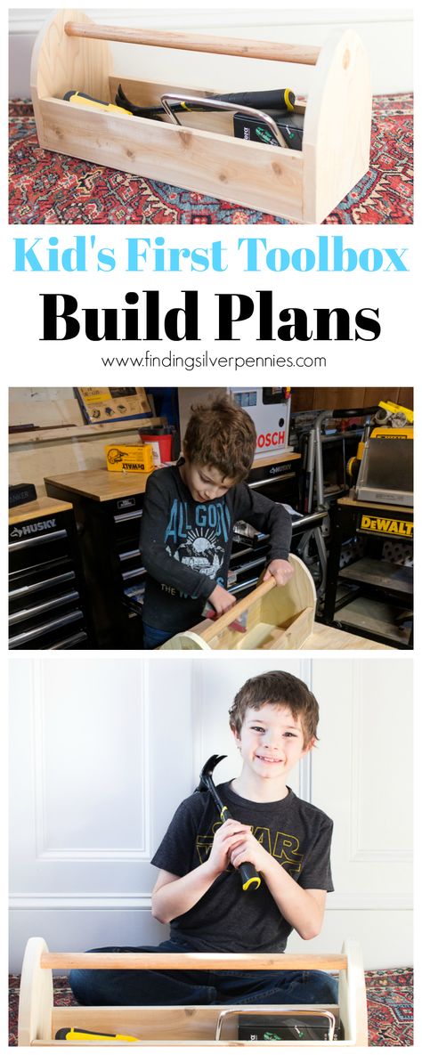 Kid's First Toolbox (with build plans and vide) - Finding Silver Pennies Childrens Tool Box, Kids Tool Box, Diy Toolbox, Fun And Easy Diys, Activity Day Ideas, Tool Box Diy, Wood Tool Box, Chest Ideas, Cousin Camp