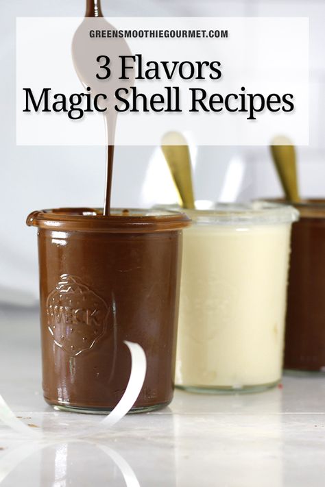 Ice Cream Sauces Recipes, Magic Shell Ice Cream Topping, Magic Shell Recipe, Homemade Magic Shell, Shell Recipes, Ice Cream Sauce, Ice Cream Shake, Magic Shell, Ice Cream Cups