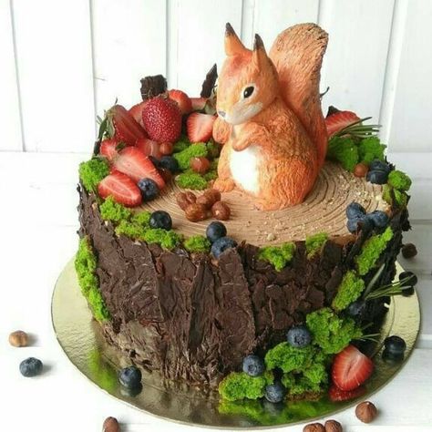 Squirrel Cake, Stump Cake, Tree Stump Cake, Vanilla Mug Cakes, Animal Cakes, Forest Cake, Tree Stump, Fancy Cakes, Mug Cake