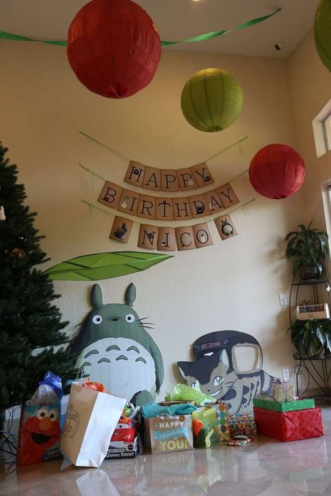 Anime Birthday Theme Ideas, Totoro Birthday Party Ideas, Anime Birthday Decorations, Ghibli Birthday Party, Studio Ghibli Birthday Party, Totoro Party Decorations, Totoro Birthday Party, Ghibli Birthday, Totoro Birthday