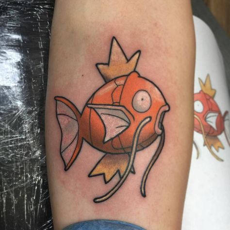 MAGIKARP used SPLASH! But nothing happened! (at Ghost Dog Tattoo Studio - Northwest) Magikarp Tattoo, Ghost Dog Tattoo, Tattoo Weird, Pikachu Tattoo, Australian Tattoo, Art Pokémon, Graffiti Tattoo, Pokemon Tattoo, Fresh Tattoo