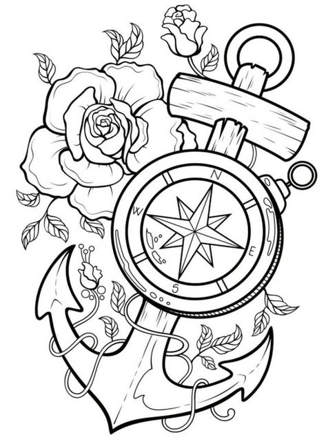 Tattoo Coloring Pages | 90 Printable Coloring Pages Coloring Page Tattoo, Anchor Coloring Page, Free Printable Tattoo Designs, Skull And Roses Coloring Pages, Cool Coloring Pages Creative, Cool Adult Coloring Pages, Nautical Coloring Pages, Skull Coloring Pages Free Printable, Adult Colouring Printables Free