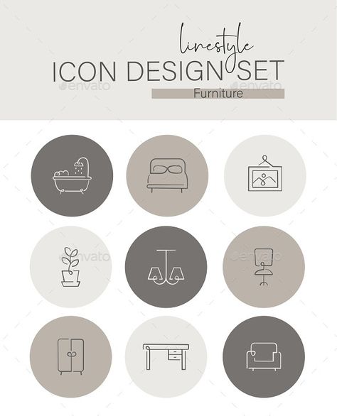 Linestyle Icon Design Set Furniture Preview - GraphicRiver Modern Minimal Interior Design, Cleaning Business Logo, Sewing Business Logo, Fonts For Business, Create A Business Logo, Furniture Graphic, Instagram Graphic Design, Interior Design Instagram, Icon Set Design