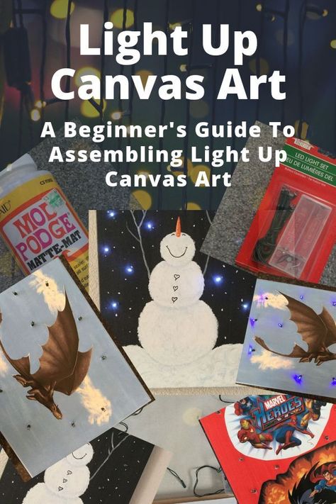 String Lights Diy, Winter Kids Crafts, Art Diy Canvas, Canvas Art Diy, Light Up Canvas, Lighted Canvas Art, Diy Mailbox, Diy Lights, Diy String Lights