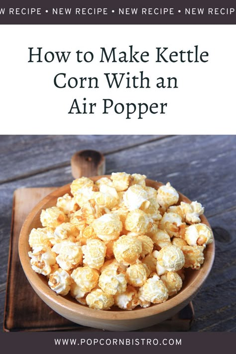 Sometimes you just can’t beat a warm bowl of sugary kettle corn, and homemade kettle corn takes it to another level. Kettle corn is one of the most delicious snack foods. It's sweet, crunchy, and the kids love it. Make this snack for movie night, game night, parties and more. And now you can make it at home in a popcorn air popper. In this article, I will provide you with a step-by-step guide on how to make kettle corn with an air popper. Let’s begin. Kettle Corn Recipe Microwave, Air Popped Popcorn Recipe, Homemade Popcorn Seasoning Recipes, Homemade Kettle Corn, Popcorn Dessert, Kettle Corn Recipe, Kettle Corn Popcorn, Popcorn Recipes Sweet, Caramel Popcorn Recipe