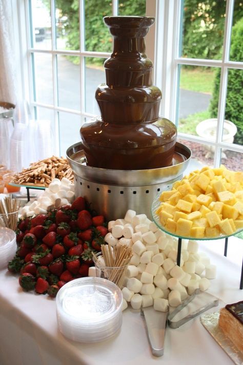 Chocolate Fountain Recipes, Minuman Starbucks, Chocolate Fountain, Sweet 17, Sleepover Food, Party Food Platters, בר מצווה, S'mores, Dessert Buffet