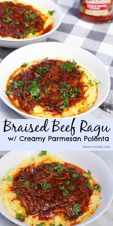 Braised Beef Ragu, Parmesan Polenta, Grains Recipes, Beef Ragu, Asian Recipe, Polenta Recipes, Slow Cooked Meat, Creamy Polenta, Creamy Parmesan