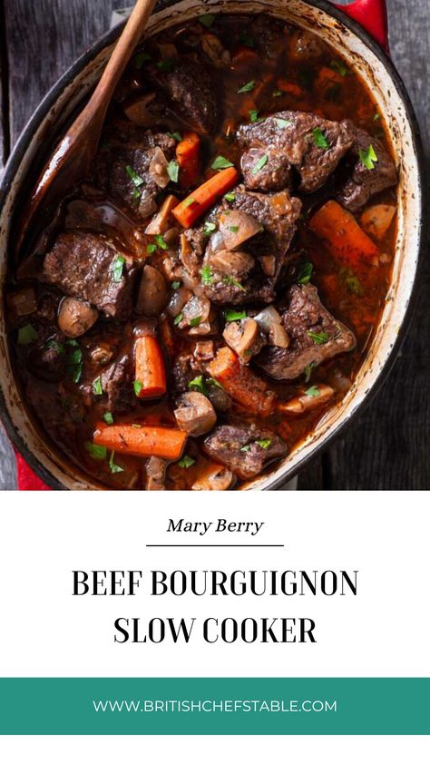 Mary Berry Beef Bourguignon Slow Cooker Crockpot Beef Stew With Wine, Crockpot Short Rib Bourguignon, Crock Pot Beef Burgundy, Slow Cooker Boeuf Bourguignon, Beef Bourginon Recipe Slow Cooker, Beef And Red Wine Recipes, Crock Pot Beef Bourguignon, Slow Cooker Beef Bourguignon Recipe, Crockpot Beef Bourguignon Slow Cooker