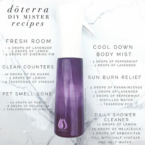 Doterra Mister Bottle Recipes, Essential Oil Mist Recipes, Diy Room Mist Spray, Doterra Room Spray Recipes, Doterra Room Spray, Diy Essential Oil Perfume, Doterra Oils Recipes, Oil Mister, Room Mist