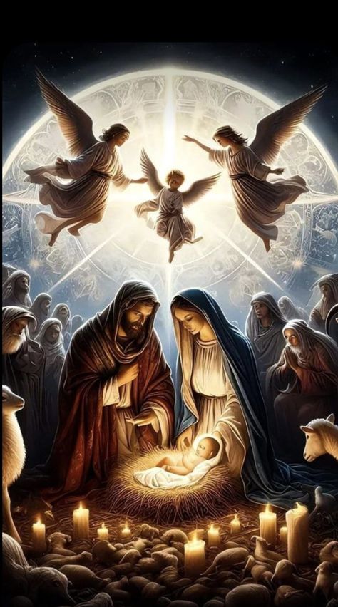 The Nativity Scene, Christ Artwork, Mary Pictures, Jesus Christ Artwork, Jesus And Mary Pictures, Jesus And Mary, The Nativity, Birth Of Jesus, Holy Family