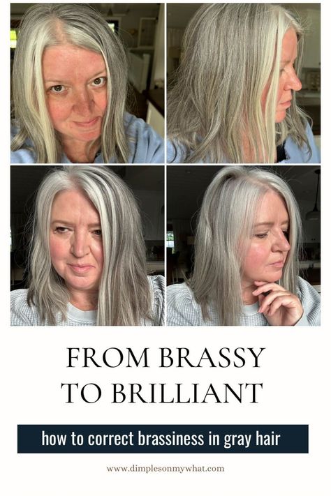 Gray Hair Gloss, How To Keep Gray Hair From Yellowing, How To Take Care Of Gray Hair, Removing Yellow From Gray Hair, How To Remove Yellow From Gray Hair, How To Get Yellow Out Of Gray Hair, Soften Gray Hair, Grey Hair Diy, Grey Hair Turning Yellow