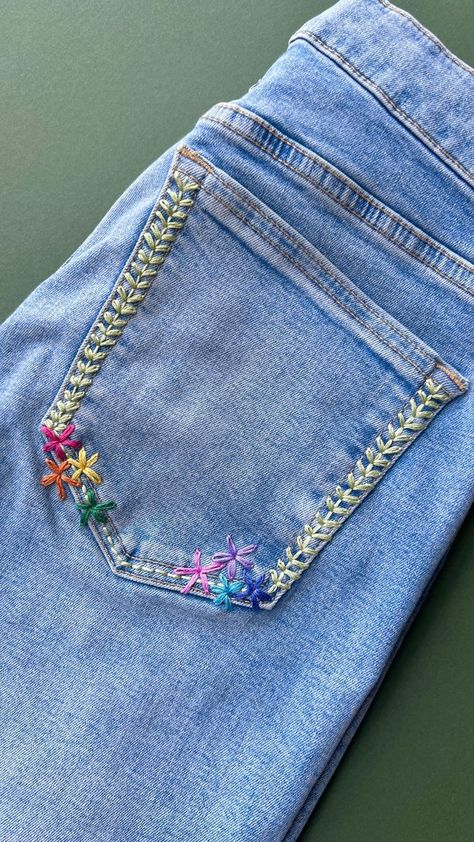 Jenny ~ Embroidery Hoop Art on Reels | INST · golden hour (Instrumental) Embroidery Jeans Diy, Clothes Embroidery Diy, Learning To Embroider, Denim Embroidery, Adding Details, White Daisies, Embroidery On Clothes, Cute Embroidery, Simple Embroidery