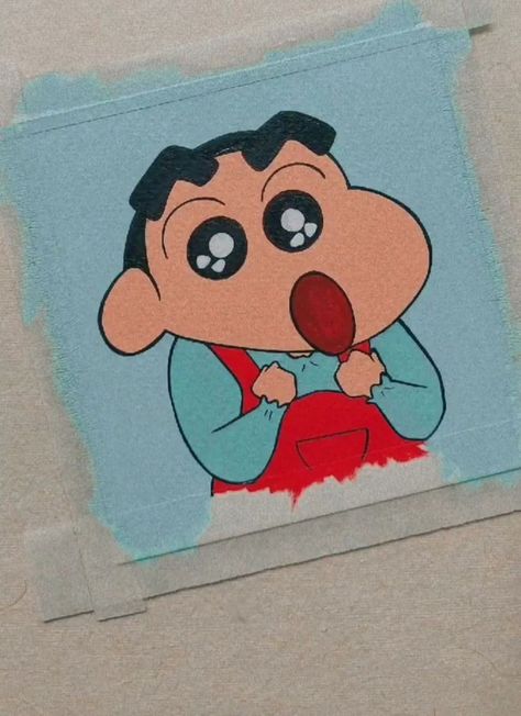 Cute Cartoon Painting Ideas On Canvas, Sinchan Drawing Cute, Shinchan Canvas Painting, Shinchan Drawing Sketch, Shinchan Cute Drawing, Shinchan Drawing Easy, Cute Shinchan Drawing, Small Cartoon Drawings, Shinchan Sketch