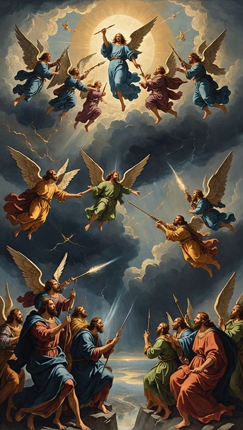 Divine Warnings: Understanding Revelation's 7 Trumpets and Plagues! Book Of Revelation Art, 7 Trumpets, Seven Trumpets, Revelation Tattoo, Revelation 7, The Book Of Revelation, Orthodox Christian Icons, Book Of Revelation, Trumpets