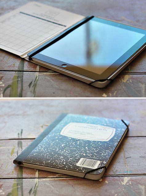 DIY - How to Make a Stylish iPad Case from a Notebook. Easy. You could do this so many different ways too. With construction paper on the outside of the composition book of even with paint. Diy Ipad Case, Ipad Notebook, Desain Pantry, Kids Holiday Gifts, Diy Father's Day Gifts, Ipad 3, Diy Holiday Gifts, Quick Diy, Father's Day Diy