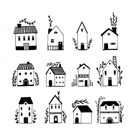 Scandinavian houses set. hand-drawn illu... | Premium Vector #Freepik #vector #house #building #line #cartoon Cottage With Flowers, Easy House Drawing, House Drawing Ideas, Cottage Drawing, Bedroom Decor Inspirations, Simple House Drawing, House Doodle, Scandinavian Houses, Dibujo Simple