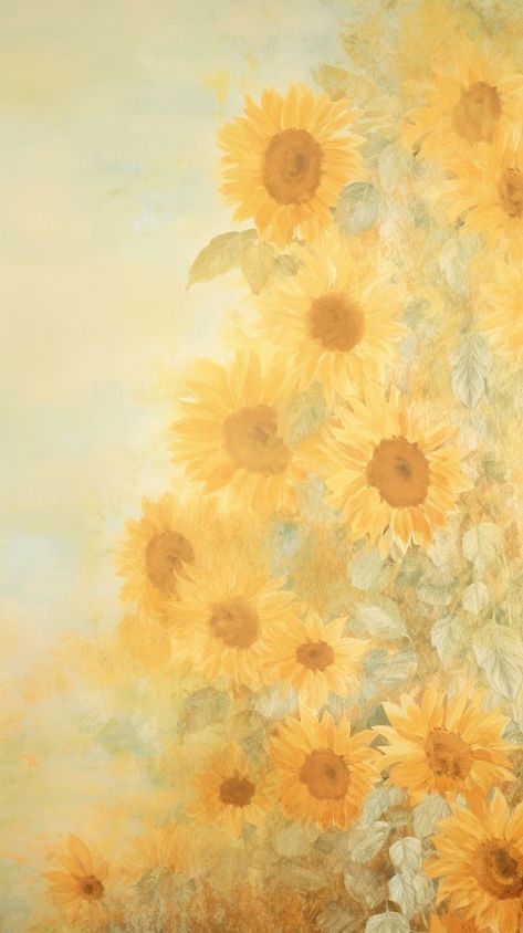 Sunflowers wallpaper painting plant art.  | premium image by rawpixel.com / Minty Sun Flowers Background, Cute Wallpapers Sunflowers, Yellow Wallpapers Aesthetics, Yellow Cute Aesthetic Wallpaper, Sunflower Drawing Wallpaper, Sunflower Aesthetic Wallpaper Iphone, Yellow Flower Aesthetic Wallpaper, Yellow Drawing Aesthetic, Sunflower Background Aesthetic