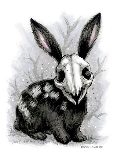 Dark Horror Fantasy by Diana Levin Art | Ghoulish Bunny Studios | Spooky Halloween Decor | |United States Creepy Ink Drawings, Horror Bunny, Creepy Fairy, Horror Fantasy Art, Rabbit Skull, Buda Wallpaper, Evil Bunny, Creepy Animals, Skull Art Print