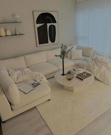 White Couch Living Room Ideas, Cloud Couch Living Room, White Couch Living Room, Couch Living Room Ideas, White Couch, Minimalist Living Room Design, White Couches, Nyc Apt, Apartment Living Room Design