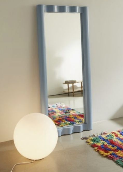 urban Mirrors Urban Outfitters, Modern Retro Furniture, Bright Furniture, Wall Mirror With Shelf, Mirror Design Wall, Cool Mirrors, Mirror With Shelf, Cute Home Decor, Blue Decor