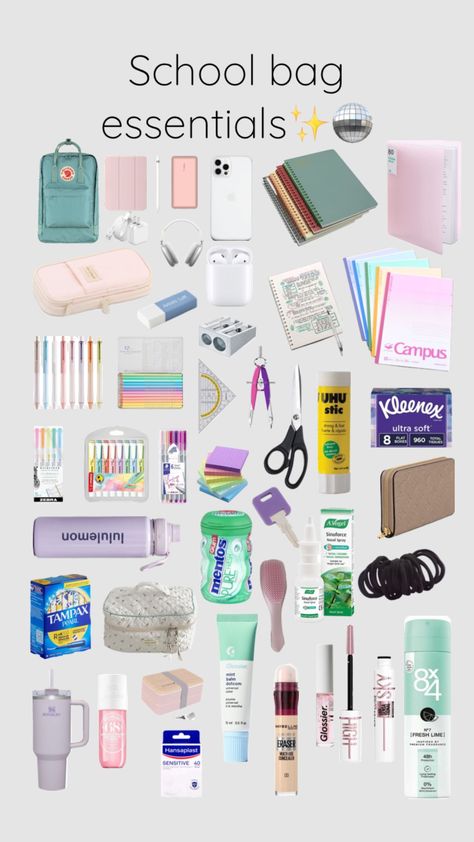 7th Grade Must Haves, School Emergency Kit 6th Grade, What To Put In Your School Bag Year 7, 10th Grade School Supplies List, School Supplies 9th Grade, Backpack Essentials Highschool, School Bags Highschool, School Bag Storage Ideas, Aesthetic Backpacks For School