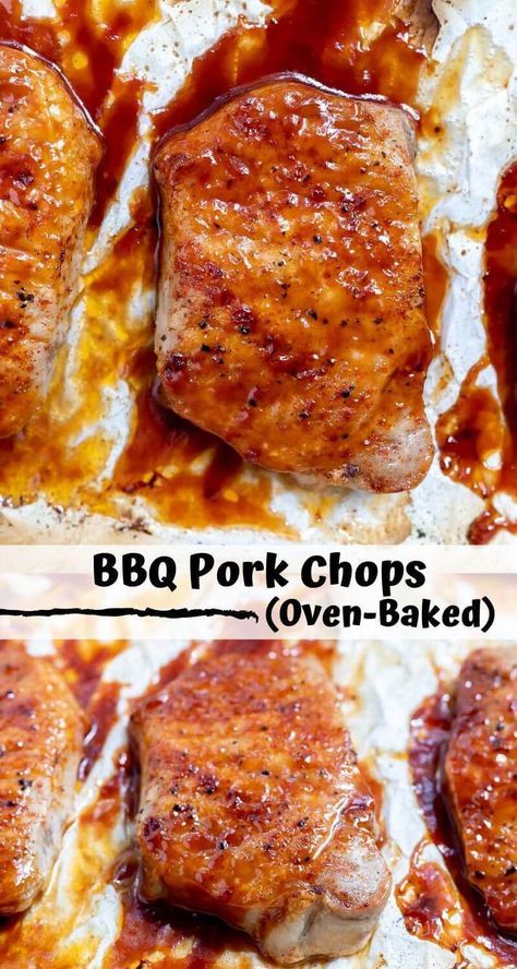 Make this quick and easy barbecue pork chops recipe without lighting up the grill. These Bbq Pork Chops In Oven are baked to perfection for a great family dinner idea. Quick Dinner Ideas Porkchops, Pork Chop Recipes Barbecue, Keto Bbq Pork Chops, Easy Recipes With Pork Chops, Easy Bbq Pork Chops, Pork Chop Barbecue Recipes, Pork Chop Recipes Baked Sheet Pan, Recipes With Pork Chops Easy, Easy Minimal Ingredient Dinners