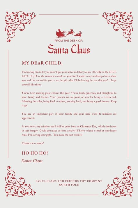 Santa Letter For Older Kids, Letters To Santa Ideas, Letter To Kids From Santa, Letter From Santa To Kids About Behavior, Santa Letter Response, Christmas Letters From Santa, Letters To Santa Craft, Santa Response Letter Template, Elf Santa Letters