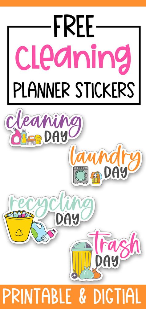 Get these fun and bright, free cleaning planner stickers and MORE for free today. You can use them with both printed planners like the Happy Planner or in a digital planner. Planner Stickers Cricut Free, Cleaning Stickers Planner, Cleaning Digital Stickers, Free Digital Life Planner, Planner Svg Files Free, Printable Sticker Sheets Free Planner, Digital Stickers For Planner, Holiday Digital Stickers, Digital Planner Sticker Ideas