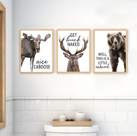 Funny Moose, Funny Bathroom Art, Bathroom Wall Hanging, Funny Bathroom Signs, Custom Bathroom, Funny Bathroom, Wall Hanging Art, Bathroom Prints, Rock Ideas