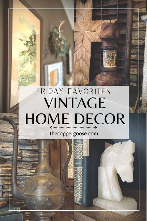 Here are my top 5 favorite vintage home decor items currently in my home. Check out where I sourced them, how much I paid, and how I style them in my own home for that cozy-eclectic style that I love so much! Vintage decorating // home tour // vintage home // Friday favorites // Decorating ideas // Bookends // Candlesticks // Aftaba // Barnwood // Vintage prints #vintagehomedecor Old Fashion Decor, Bohemian Interior Style, Apartments Decorating Ideas, Historic Home Decor, Decorate With Antiques, Summer Front Porch Decor, Vintage Home Decor Ideas, Vintage Makeover, Vintage Decor Ideas