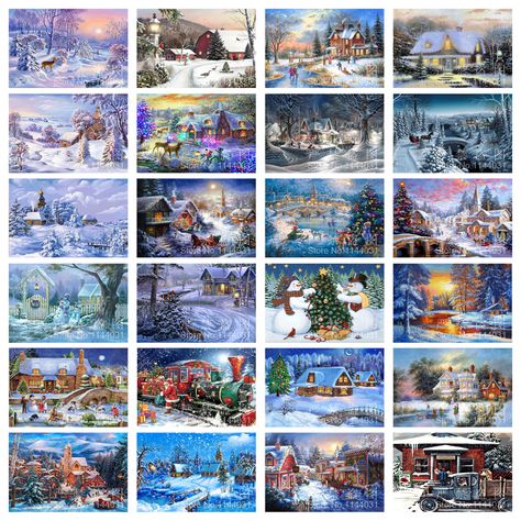 Diamond Art Patterns, Diamond Dot Painting, Embroidery Winter, Colourful Cross Stitch, Diamond Dots, Landscape Winter, Scenery Painting, Rhinestone Embroidery, Diamond Dotz