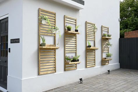 Forest Garden 2 Shelf Slatted Wall Planter | Wayfair.co.uk Garden For Vegetables, Garden Wall Planters, Living Plant Wall, Slatted Wall, Garden Wall Planter, Wall Planters Outdoor, Ladder Ideas, Wall Planters, Garden Shelves