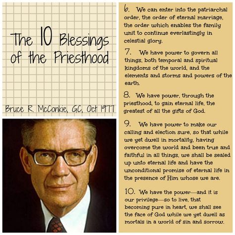 Bruce R. 10 blessings of priesthood Lds Priesthood, Priesthood Preview, Priesthood Keys, Gifts Of The Spirit, Relief Society Lessons, Yw Lesson, Lds Lessons, Young Women Ideas, Lds Young Women