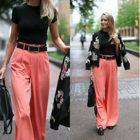 Dark Blue Trousers Outfit, Coral Pants Outfit, Style Blue Pants, Navy Blue Pants Outfit, Blue Trousers Outfit, Black Widow Outfit, Dark Blue Trousers, Cardigan Outfit Spring, Salmon Pants