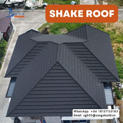 Shake roof tiles design with black color! Roof Tiles Design, Metal Roof Tiles, Sheet Metal Roofing, Shake Roof, Roof Coating, Steel Roof, Steel Roofing, Bedroom Wall Designs, Roof Architecture