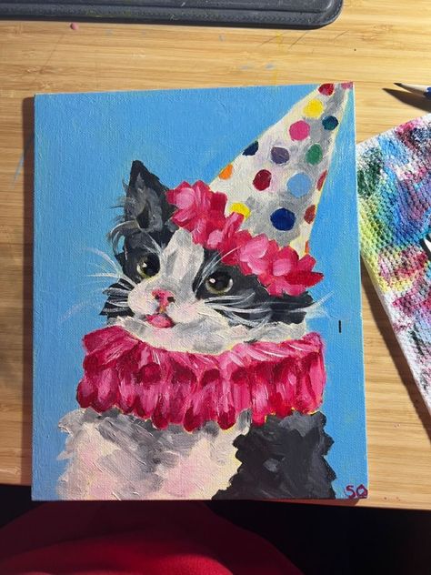 Clown Cat Painting, Vintage Clown Painting, Cat Drawing Canvas, Whimsical Cat Painting, Cute Clown Painting, Silly Cat Painting, Cat Portraits Painting Acrylics, Clown Cat Art, Clown Cat Drawing