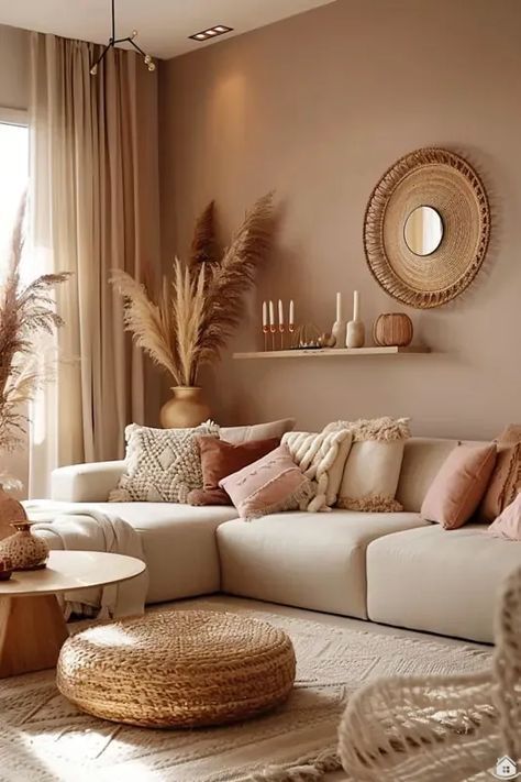 Earthy Living Room, Beige Living Rooms, Living Room Decor Colors, Living Room Warm, Apartment Living Room Design, Deco Salon, Decor Home Living Room, Boho Living Room, Living Room Style